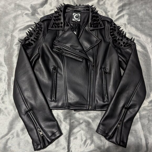 Killstar Black Magic Faux Leather Spiked Biker Jacket Medium - Picture 2 of 9